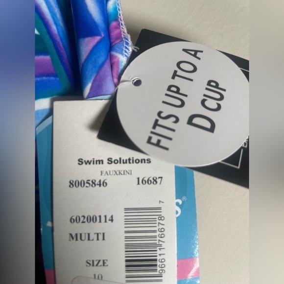 Swim Solutions DANCING PALM Tummy-Control Faux-Tankini One-Piece Swimsuit 10 - Picture 5 of 10